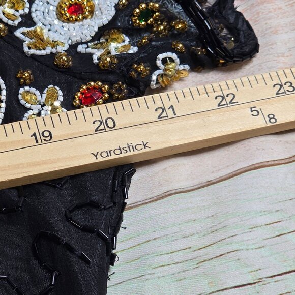 Vintage Swee Lo Silk Beaded Dress With Ornate Floral Design & Sequins - Picture 7 of 9